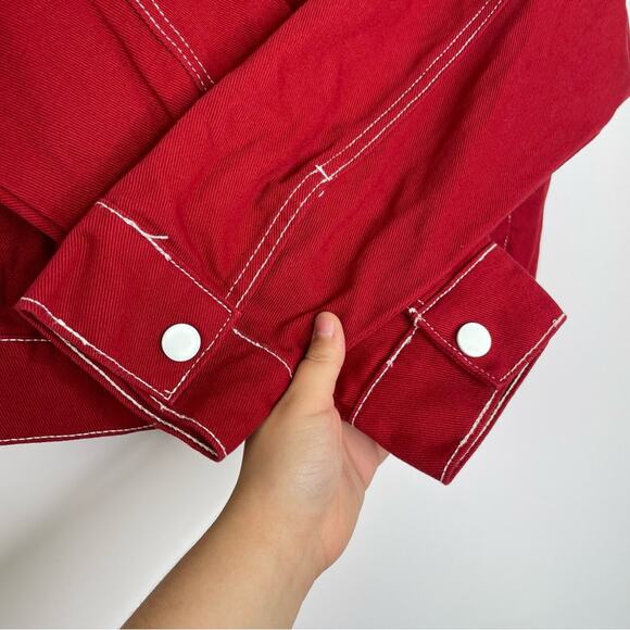 Madeline & Monroe red denim white contrast stitch jacket Small 80s - Picture 7 of 12